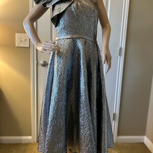 Mac Duggal One Shoulder Silver Dress